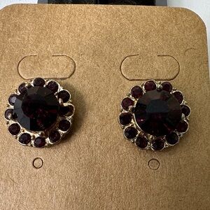 Gold-Setting Garnet Red Crystal Stud Earrings